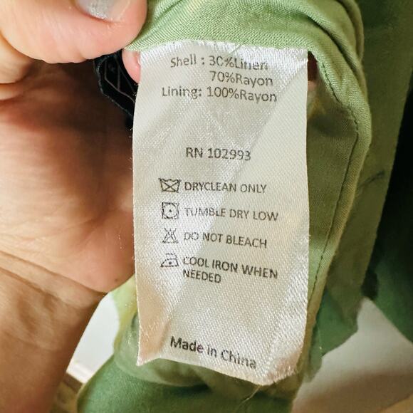 THAKOON COLLECTIVE Green Oversized Linen Blazer Size 12 - Picture 13 of 14